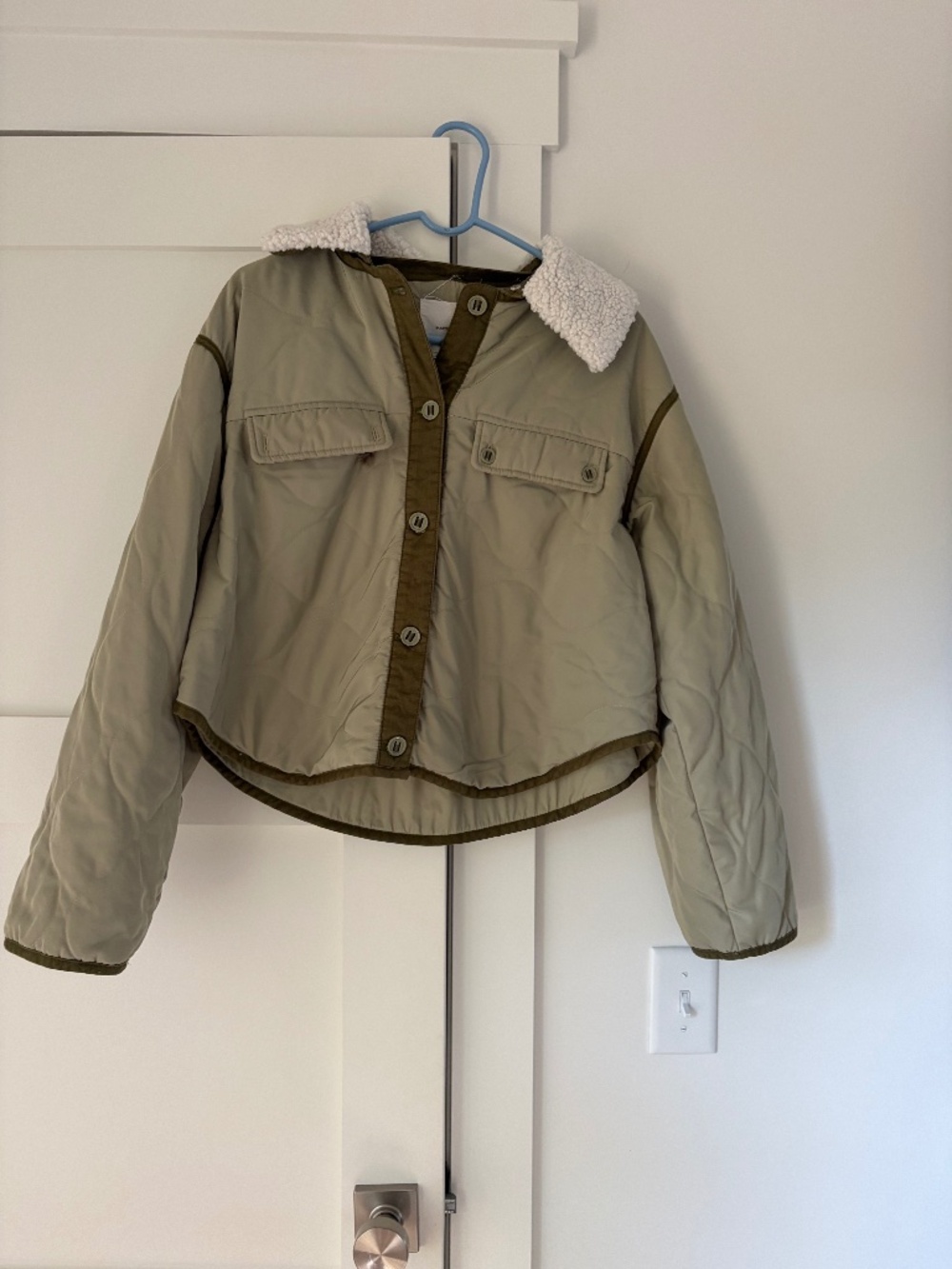 Anthropologie Quilted Jacket Removable Sherpa Collar Utility StyleAnthropologie